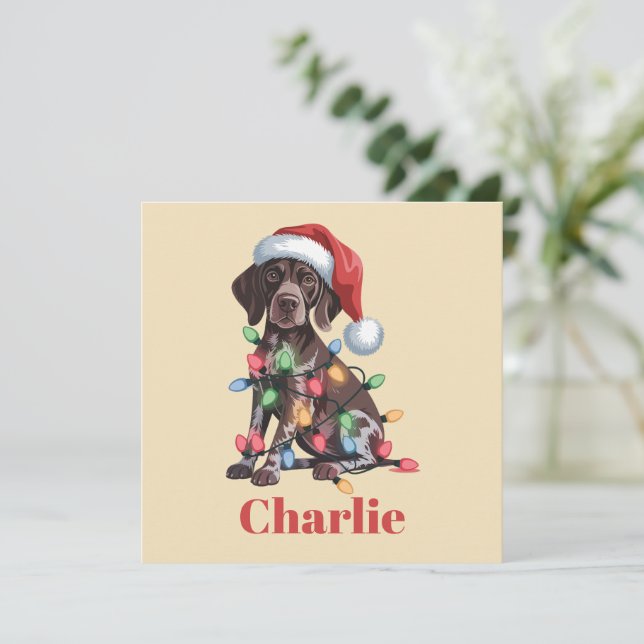 Personalized Name German Shorthaired Pointer Xmas Holiday Card (Standing Front)