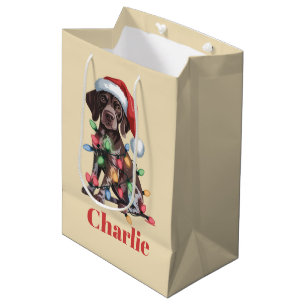 Personalized Name German Shorthaired Pointer Xmas Medium Gift Bag