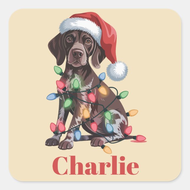 Personalized Name German Shorthaired Pointer Xmas Square Sticker (Front)