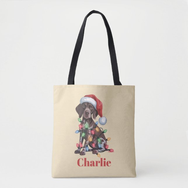 Personalized Name German Shorthaired Pointer Xmas Tote Bag (Front)