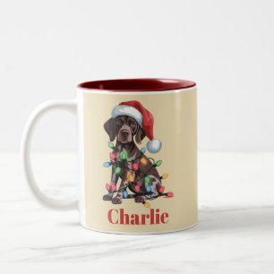 Personalized Name German Shorthaired Pointer Xmas Two-Tone Coffee Mug