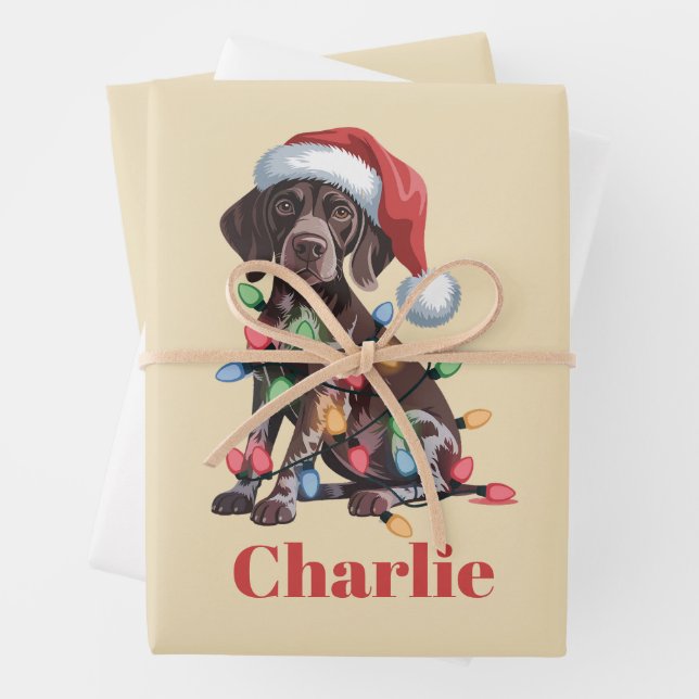 Personalized Name German Shorthaired Pointer Xmas Wrapping Paper Sheets (In situ)
