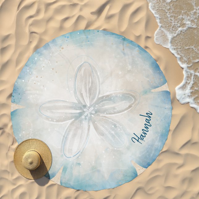 Personalized Name Giant Sand Dollar Round Beach Towel (Beach)