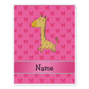 Personalized name giraffe pink butterflies temporary tattoos