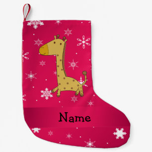 Personalized name giraffe pink snowflakes small christmas stocking