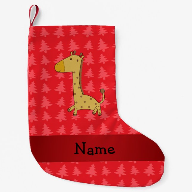 Personalized name giraffe red christmas trees small christmas stocking (Front)