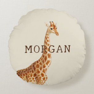 Personalized Name Giraffe Safari Round Pillow