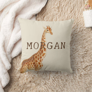 Personalized Name Giraffe Safari Throw Pillow