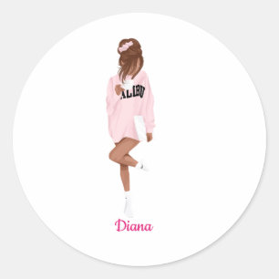 Personalized Name Girl in Pink College Life Classic Round Sticker