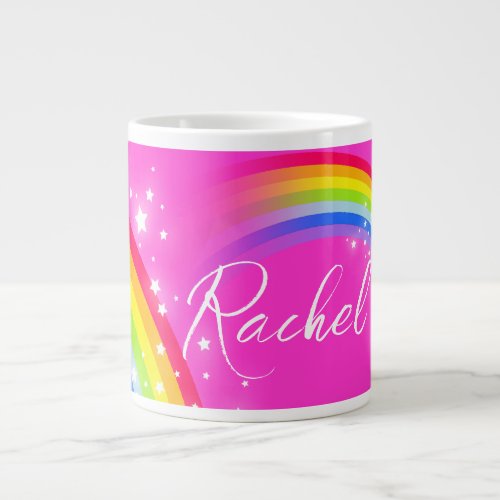 Personalized name girls rachel rainbow pink  giant coffee mug