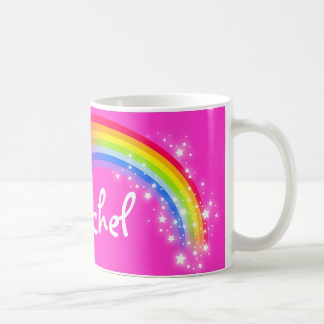 Personalized name girls rachel rainbow pink mug (Right)