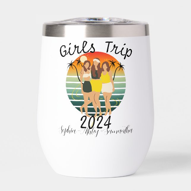 Personalized name girls trip 2024 thermal wine tumbler (Front)