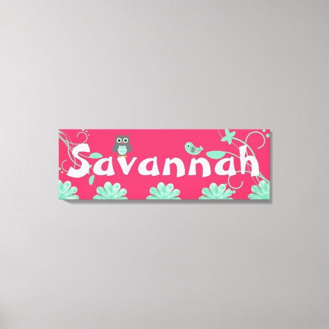 Personalized Name Girls Wrapped Canvas Hot Pink Print (Front)
