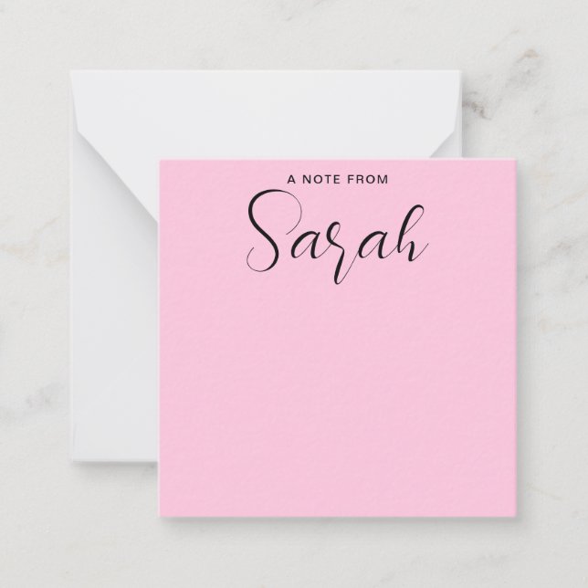 Personalized Name Girly Calligraphy Pink  Note Card (Front)