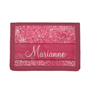 Personalized Name Girly Glitter Pink Red Jewel Tri-fold Wallet