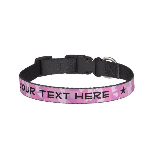 Personalized Name Girly Pink Camo Star Pet Collar (Front)