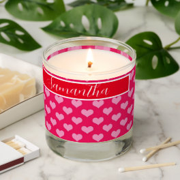 Personalized name girly pink heart pattern scented candle