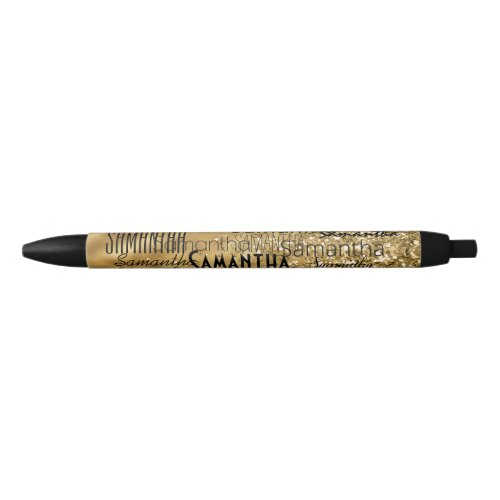 Personalized Name Glam Gold Glitter Sparkle Black Ink Pen