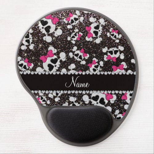 Personalized name glitter black skulls pink bows gel mouse pad