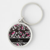 Pink Skull Glitter Keychain - Hearts