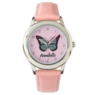 Personalized Name Glitter Butterfly Pink Kids Watc Watch