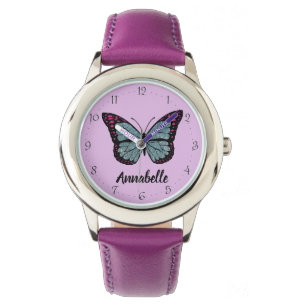 Personalized Name Glitter Butterfly Purple Watch
