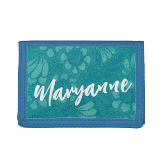 Personalized Name Glitter Floral Lace Pattern Tri-fold Wallet
