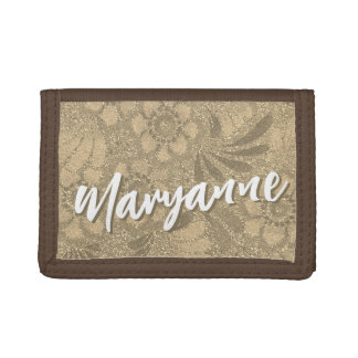 Personalized Name Glitter Floral Lace Pattern Tri-fold Wallet