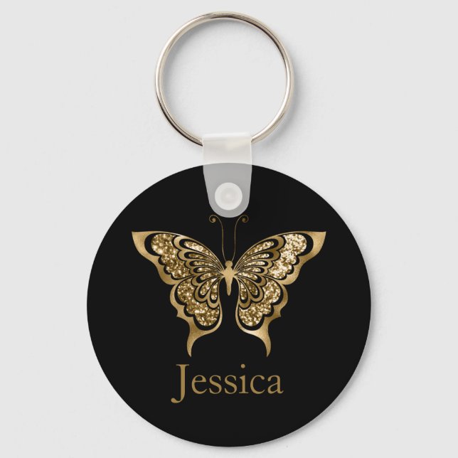 Personalized Name Glitter Golden Butterfly  Keychain (Front)