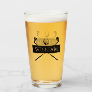 Personalized Name Gold and Black Golf Clubs Glass