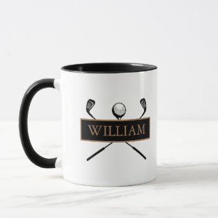 Personalized Name Gold and Black Golf Clubs Mug