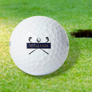 Personalized Name Gold and Navy Blue Golf Balls