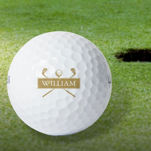 Personalized Name Gold And White Clubs Golf Balls