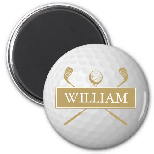 Personalized Name Gold And White Golf Ball  Magnet