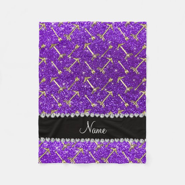Personalized name gold arrow indigo purple glitter fleece blanket (Front)