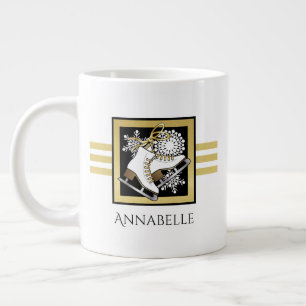 Personalized Name Gold Black White Ice Skating Giant Coffee Mug