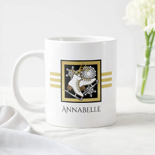 Personalized Name Gold Black White Ice Skating Giant Coffee Mug