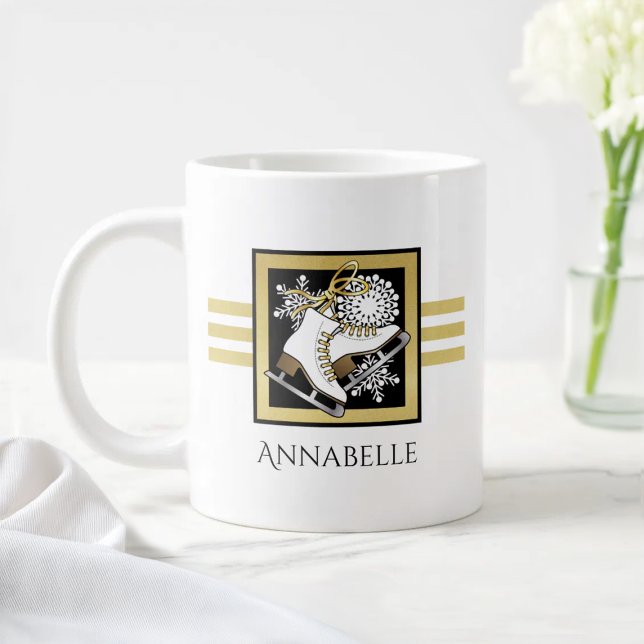 Personalized Name Gold Black White Ice Skating Giant Coffee Mug (Creator Uploaded)