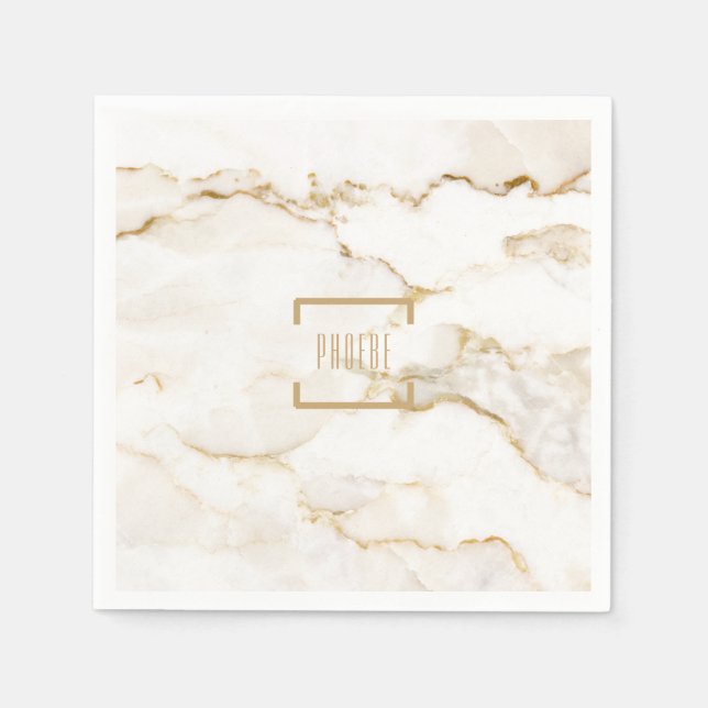 Personalized Name Gold Effect Marble Paper Napkins (Front)