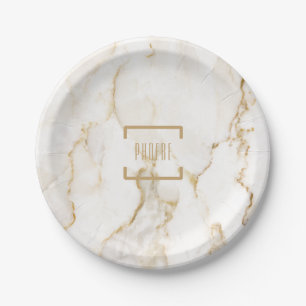 Personalized Name Gold Effect Marble Paper Plates