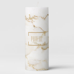 Personalized Name Gold Effect Marble Pillar Candle