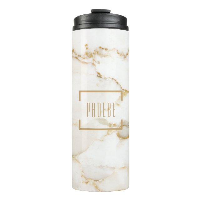 Personalized Name Gold Effect Marble Thermal Tumbler (Front)