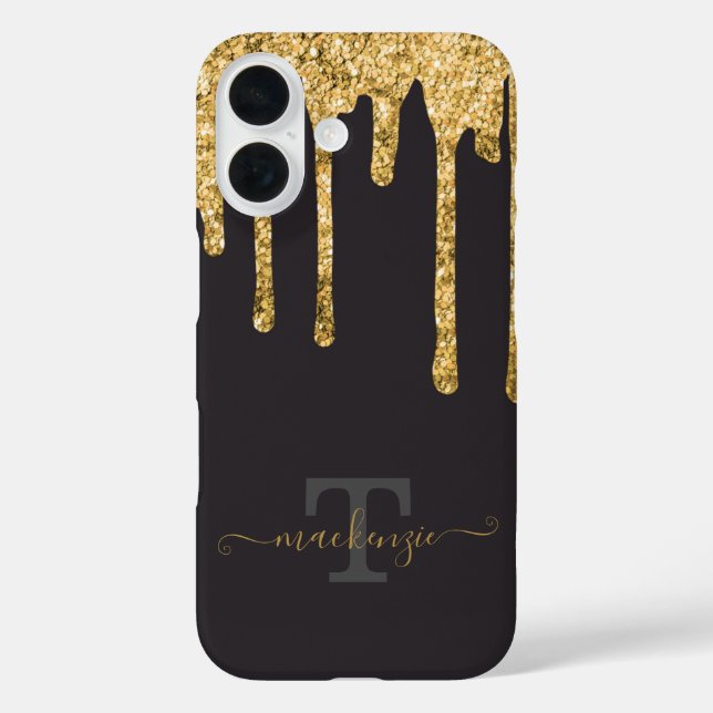 Personalized Name Gold Fake Glitter Drip Monogram Case-Mate iPhone Case (Back)