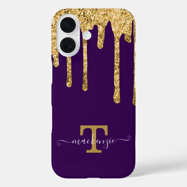 Personalized Name Gold Fake Glitter Drip Monogram Case-Mate iPhone Case (Back)
