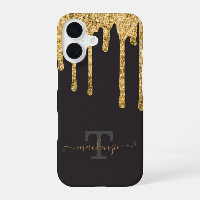 Personalized Name Gold Fake Glitter Drip Monogram Iphone Case (Back)