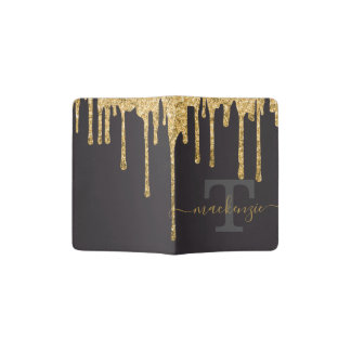 Personalized Name Gold Fake Glitter Drip Monogram Passport Holder
