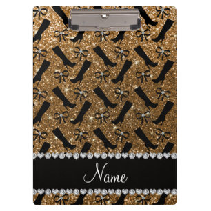 Personalized name gold glitter boots bows clipboard
