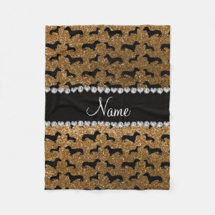 Personalized name gold glitter dachshunds fleece blanket