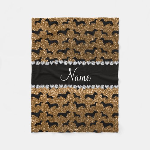 Personalized name gold glitter dachshunds fleece blanket