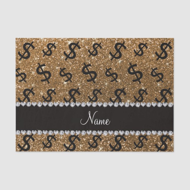 Personalized name gold glitter dollar signs tissue paper (Front)